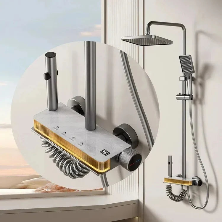 🚿 Luxury Thermostatic Digital Display Shower Set – Modern Marble & Gold Design
