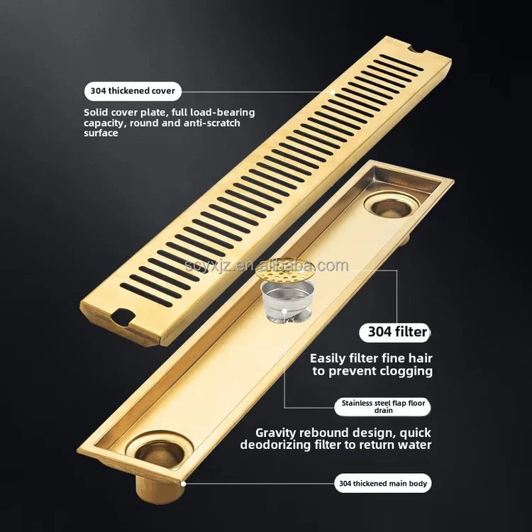 Linear Floor Drain - Brushed Gold - 304