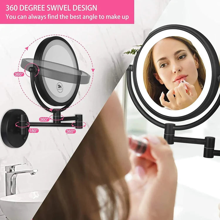 Folding Rotating Magnifying Bathroom Mirror with LED Light