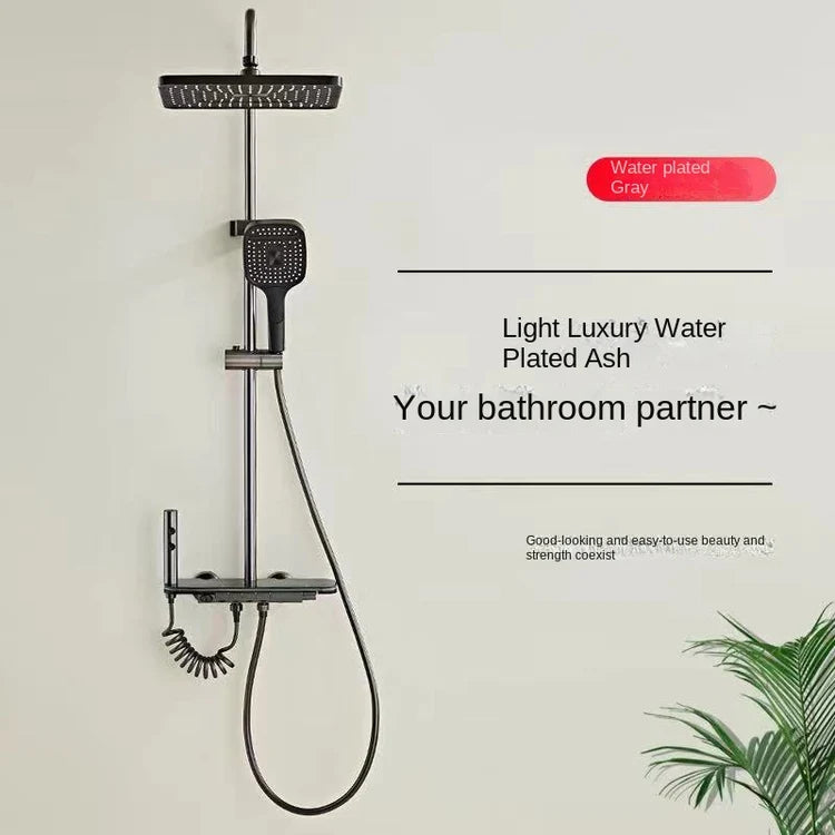 🚿 Smart Gun Gray Thermostatic Shower Set with LED Touch Display & Multi-Spray Modes