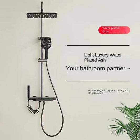 🚿 Smart Gun Gray Thermostatic Shower Set with LED Touch Display & Multi-Spray Modes