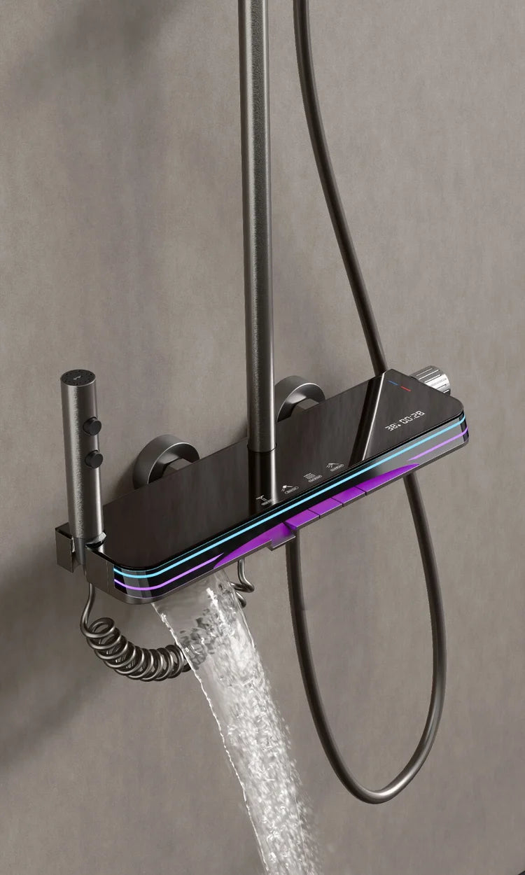 🚿 Ultra-Modern Chrome Thermostatic Shower System with Multi LED Glass Panel