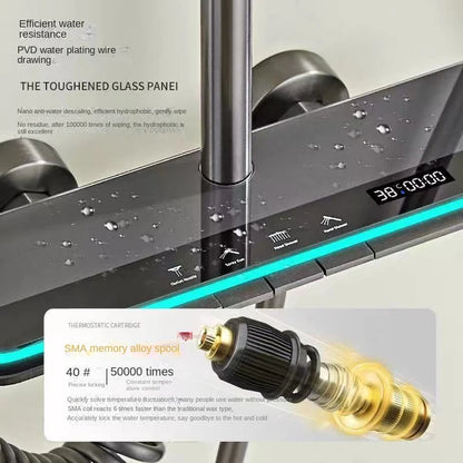 🚿 Smart Gun Gray Thermostatic Shower Set with LED Touch Display & Multi-Spray Modes