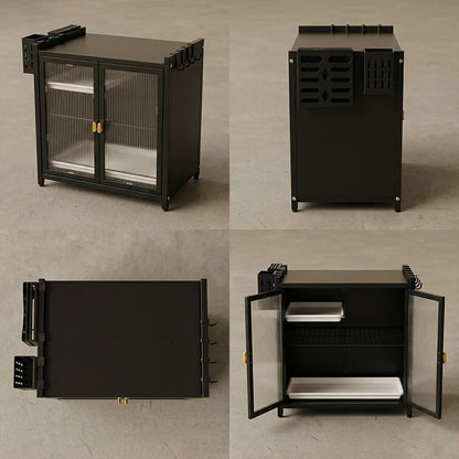 Carbon Steel Kitchen Dish Cabinet with Drain Tray – Double Door Double Rack (17.5 x 17.5")