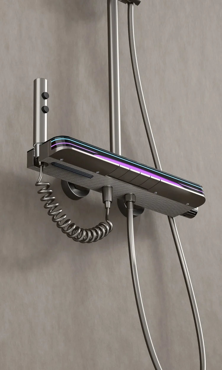 🚿 Ultra-Modern Chrome Thermostatic Shower System with Multi LED Glass Panel