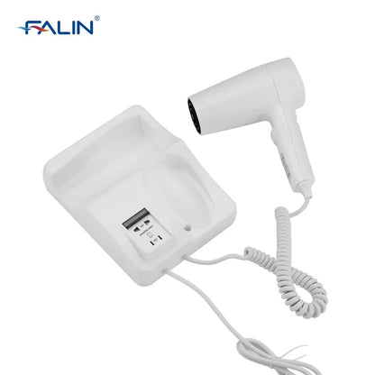 Wall-Mounted Hotel Hair Dryer with Power Outlet | Compact & Dual Function