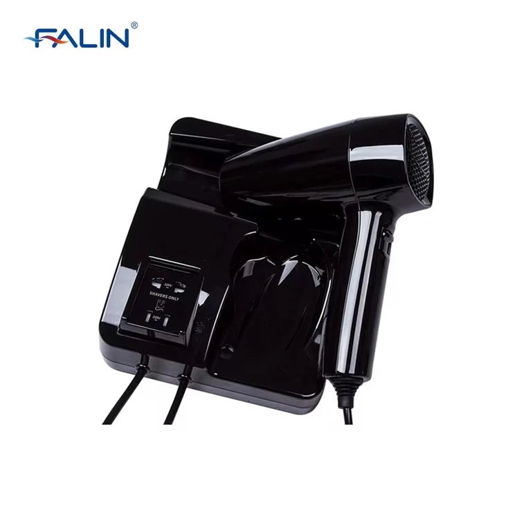 Wall-Mounted Hotel Hair Dryer with Power Outlet | Compact & Dual Function
