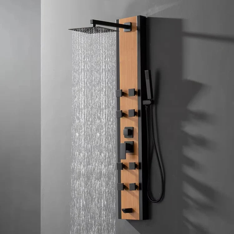 Matte Wood & Black Shower Panel